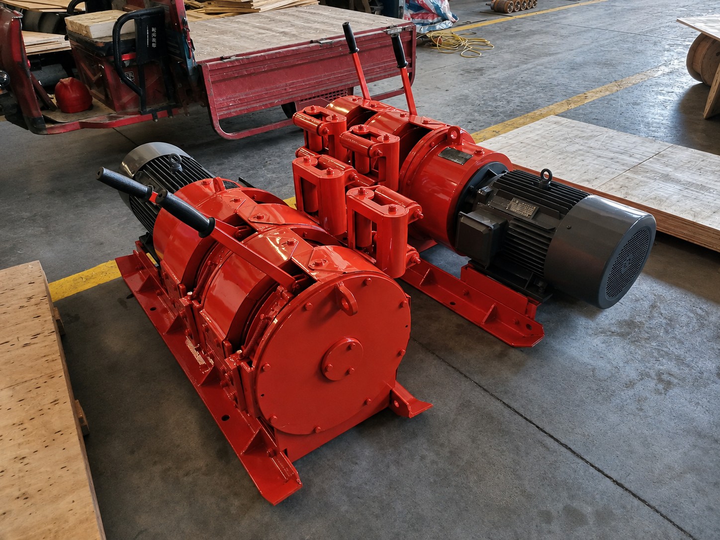 The 22 kW mining rake winch photographed on the factory floor before packing.jpg